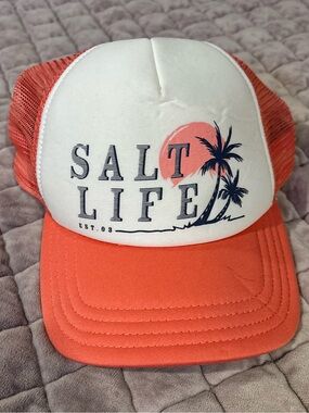 Salt Life Coral and White Mesh Trucker Hat